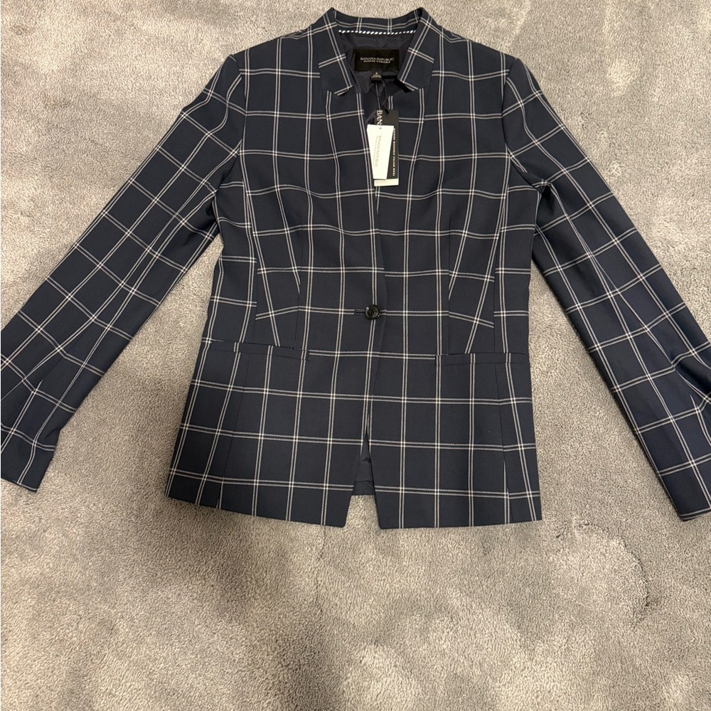 Banana Republic Navy Plaid Blazer